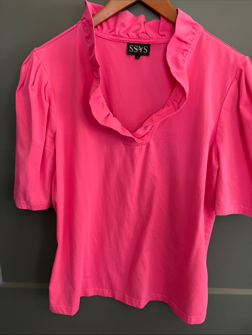 SAY'S Hot Pink Ruffle V-Neck Women's Blouse